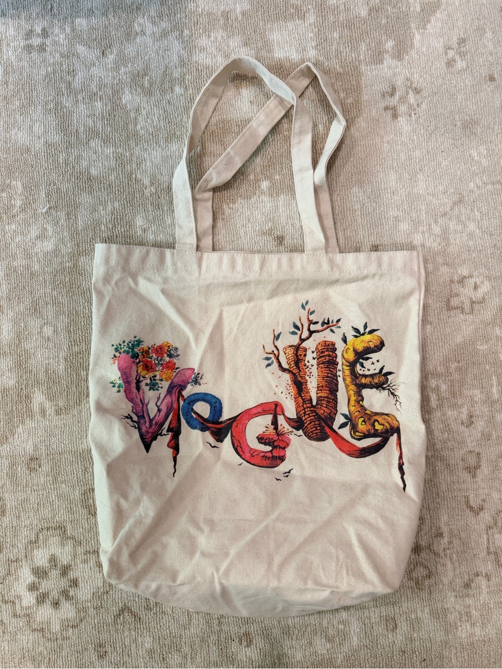 Vogue Natural Canvas Tote with Multicolor 'Vogue' Graphic
